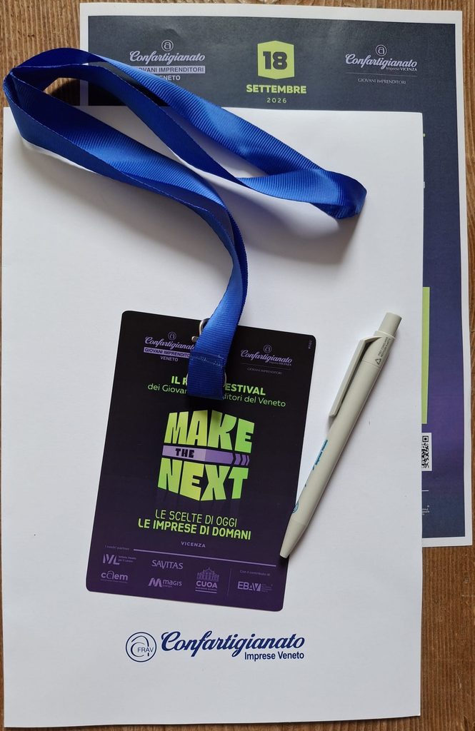 Badge e Cartellina evento MAKE THE NEXt, 18 settembre 2026 Confartigianato veneto